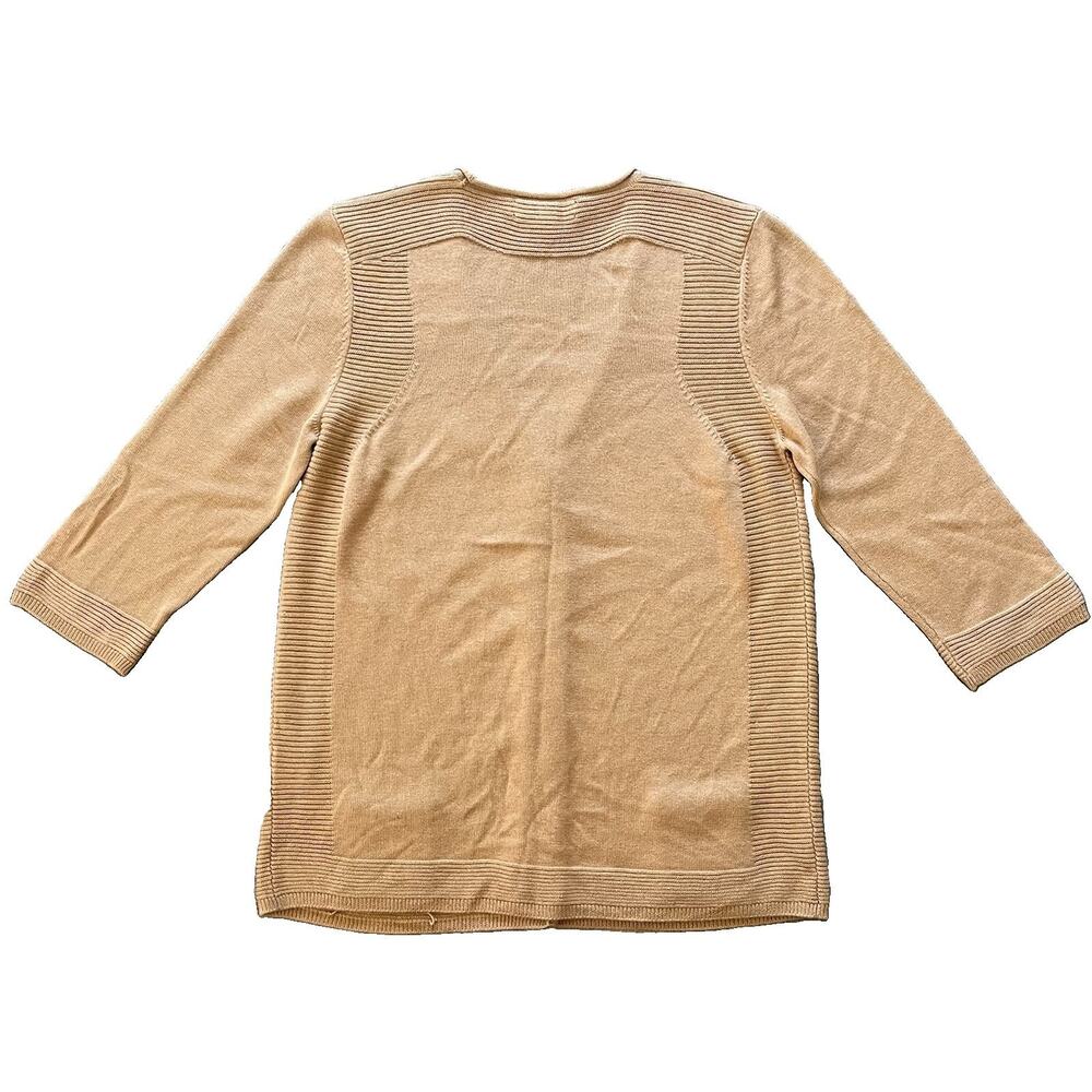 Faconnable Womens Soft Knit Cardigan Silk Cashmere 3/4 Sleeve Sweater Tan Small - Picture 2 of 9